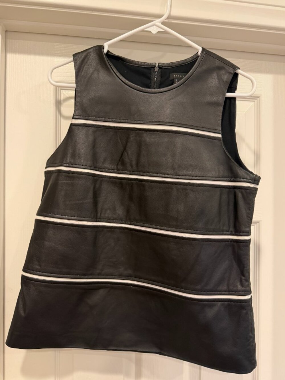 Theory Emlay Magazine Striped Lamb Leather Tank Top